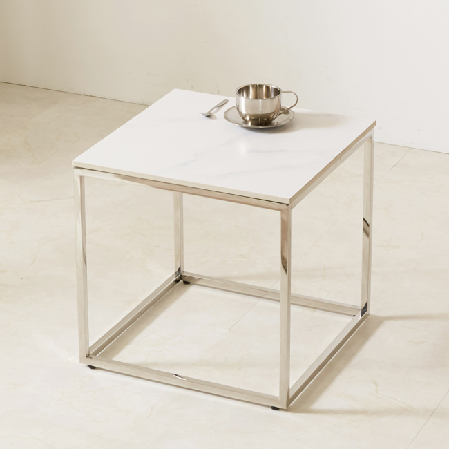 로비안 스텐 실버 사각 듀얼 포세린 세라믹 거실 소파 테이블 S 협탁