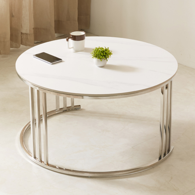 에르딘 스텐 실버 원형 듀얼 세라믹 거실 소파 테이블 L
