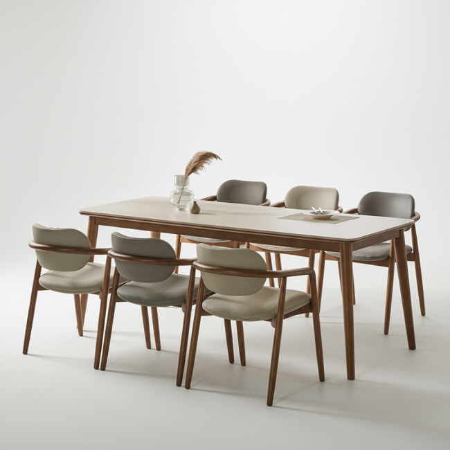 마르넬 포세린 세라믹 원목 6인 식탁세트(의자6개)