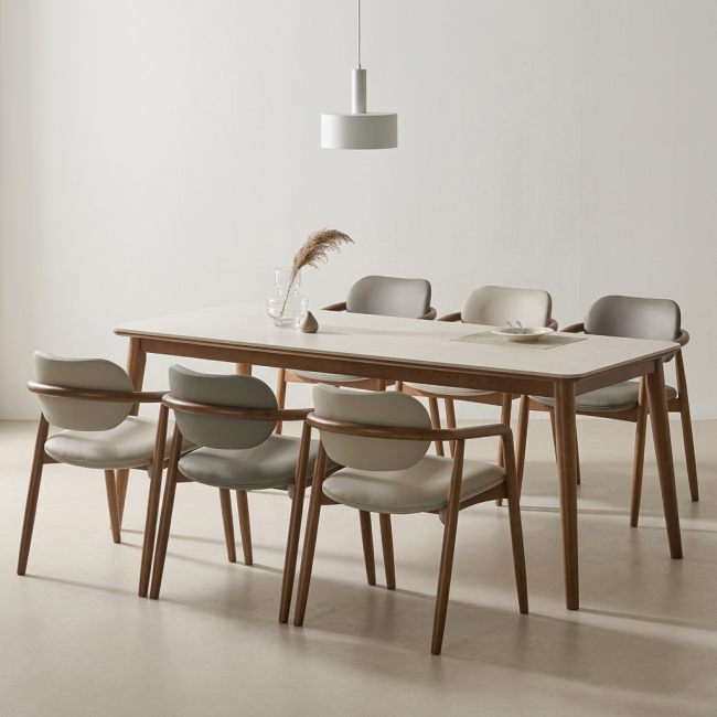 마르넬 포세린 세라믹 원목 6인 식탁세트(의자6개)