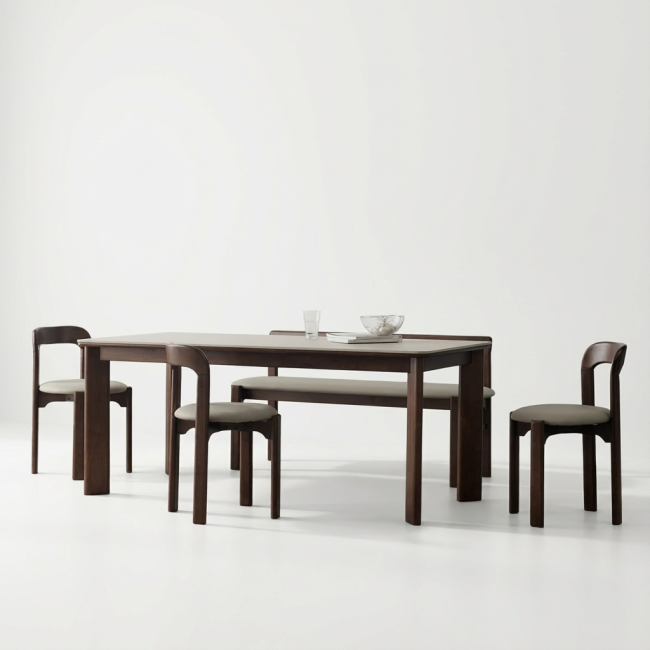 파인즈 양면 포세린 세라믹 원목 6인 식탁세트(벤치1개+의자3개)