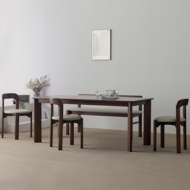 파인즈 원목 6인 식탁세트(벤치1개+의자3개)