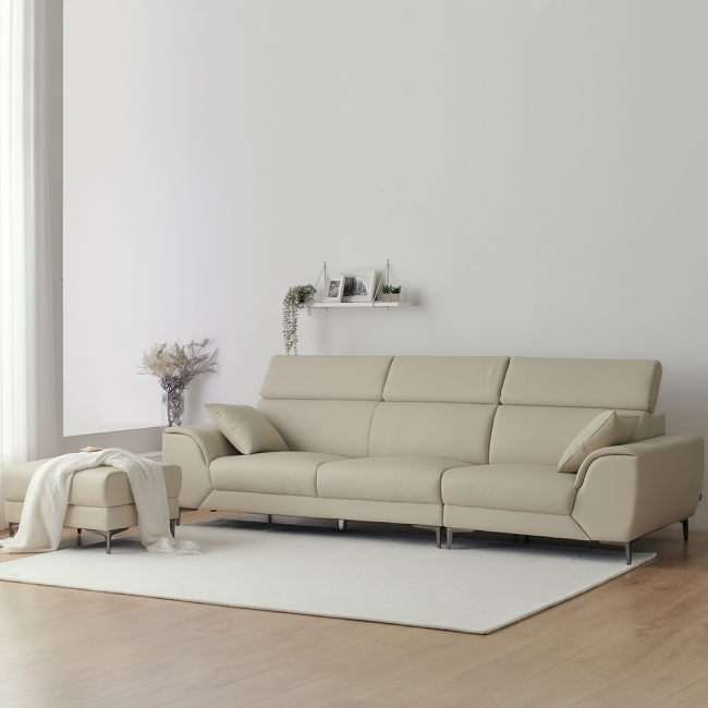 루프아 실리콘레더 가죽 헤드틸팅 4인 소파+스툴