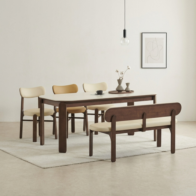 모네드 세라믹 원목 6인 식탁세트(벤치1개+의자3개)