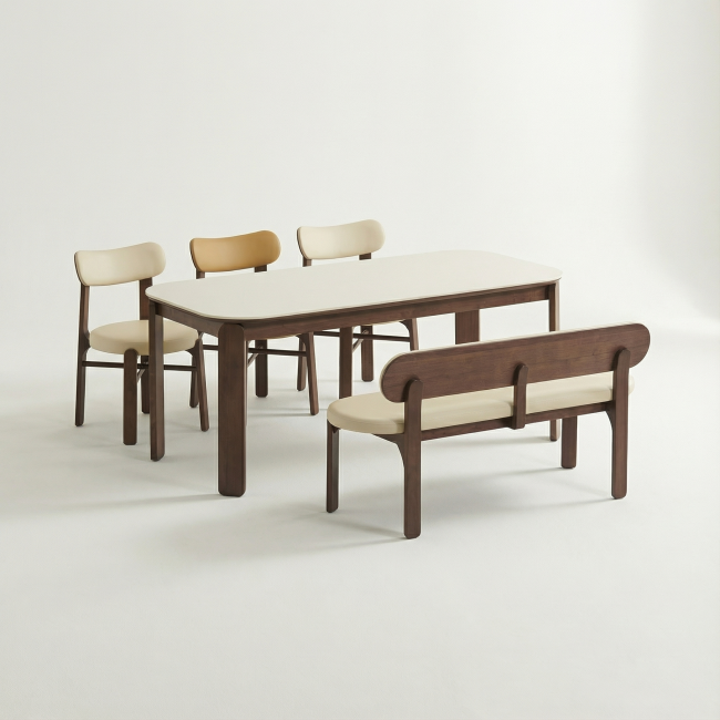 모네드 세라믹 원목 6인 식탁세트(벤치1개+의자3개)