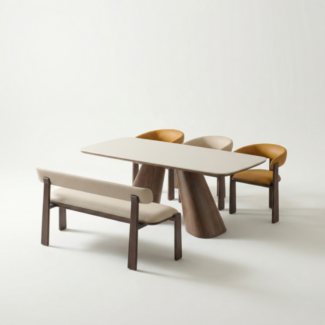 린아크 세라믹 6인 식탁세트(벤치1개+의자3개)