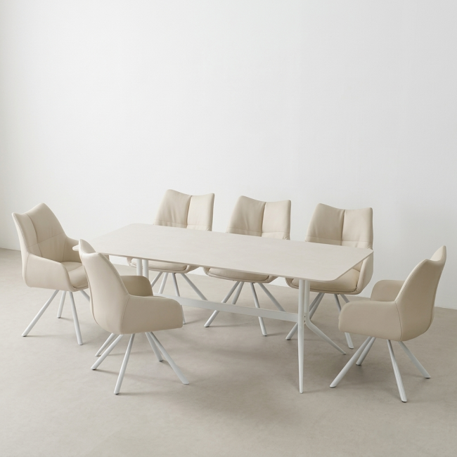 포레온 양면 포세린 세라믹 6인 식탁 세트(회전의자 6개)