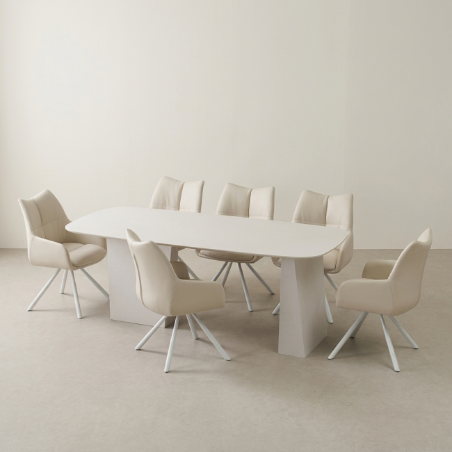 라벨라 포세린 세라믹 6인 식탁세트(회전 의자 6개)