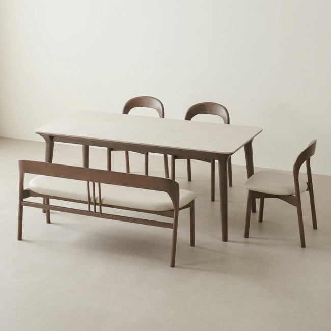 아델라 애쉬 원목 양면 포세린 세라믹 6인 식탁 세트(벤치1개+의자3개)