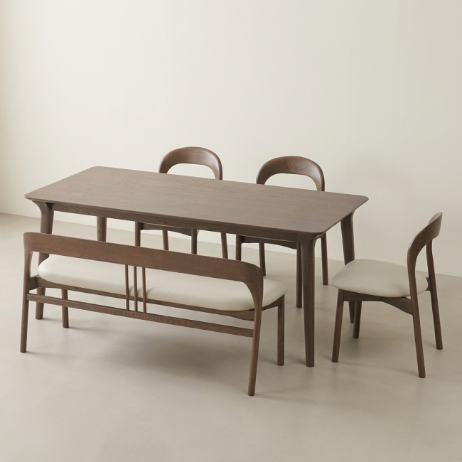 아델라 애쉬 원목 6인 식탁 세트(벤치1개+의자3개)