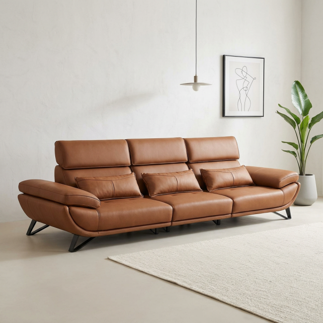 베르니 실리콘레더 가죽 스윙 좌방석 확장 4인 소파