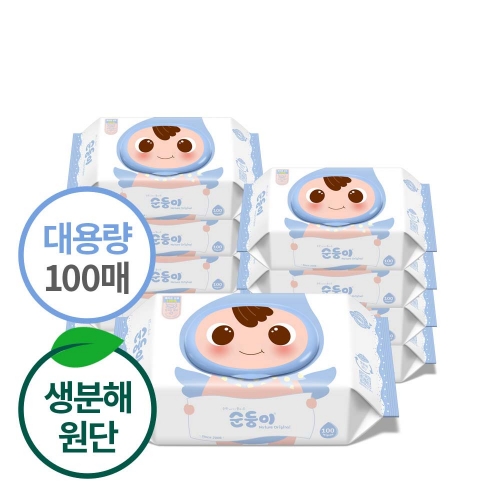 순둥이 생분해물티슈 네이처 오리지널 캡형 100매 10팩