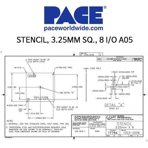 PACE 페이스 STENCIL, 3.25MM SQ., 8 I/O A05 ( 1003-0008-P1)