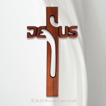 티크 JESUS 벽걸이 십자가 원목 수공예 250×455mm 6940