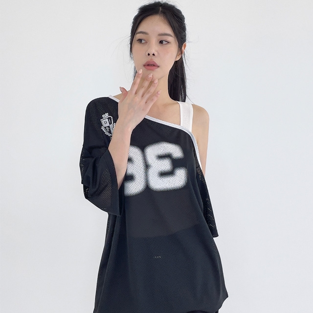 TOP(101259) 메쉬 오프 박스티셔츠엘로우 당출