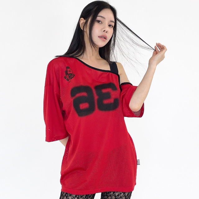 TOP(101259) 메쉬 오프 박스티셔츠엘로우 당출