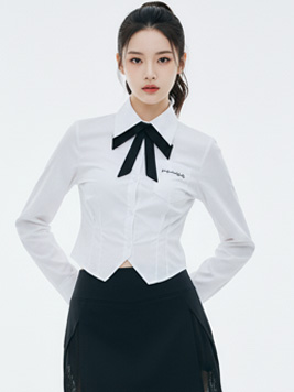 TOP(101279) 리본 크롭 블라우스(넥타이 세트)