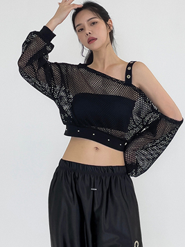 TOP(101293) 아일렛 그물 오프맨투맨