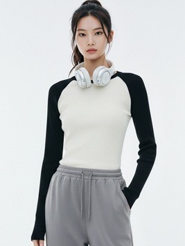 TOP(101285) 나그랑 배색니트 긴팔티셔츠