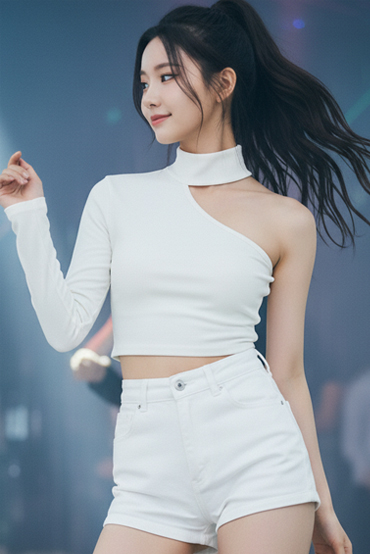 TOP(6167) 언발 오프 크롭티셔츠