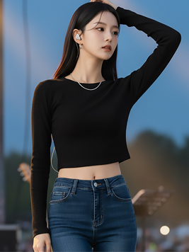 TOP(101301) 솔리드 긴팔 크롭티셔츠