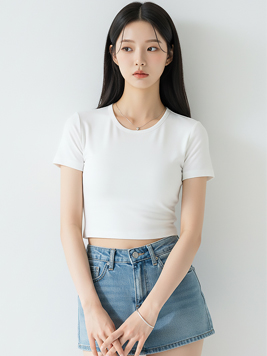 TOP(101302) 솔리드 반팔 크롭티셔츠