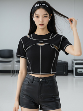 TOP(9878) 스티치 크롭티셔츠긴팔 변경