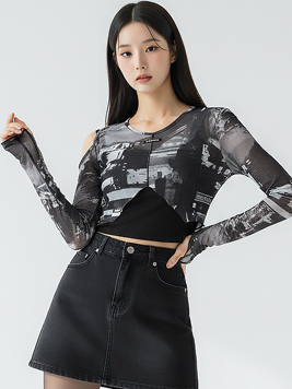 TOP(101316) 시스루 나시 망사 크롭티셔츠