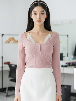 TOP(101317) 레이스 레이어드 크롭티