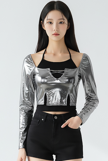 TOP(101320) 샤이닝 더블 크롭티