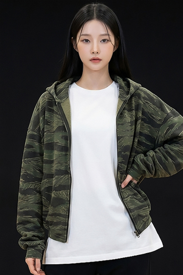 TOP(101322) 카모 크롭후드집업