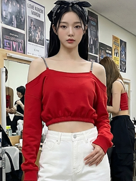 TOP(7872) 체인오프 긴팔 크롭티셔츠