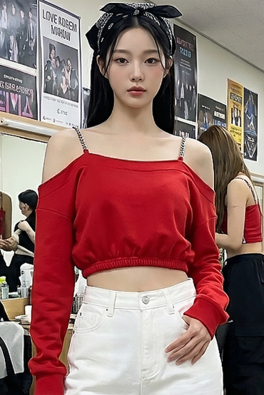 TOP(7872) 체인오프 긴팔 크롭티셔츠