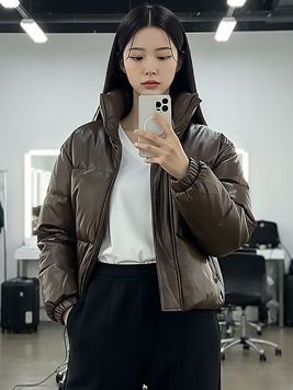 TOP(101326) 가죽 크롭패딩 점퍼