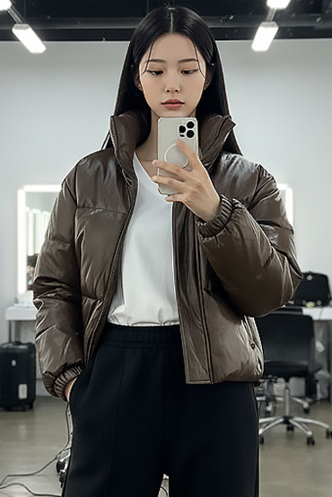TOP(101326) 가죽 크롭패딩 점퍼