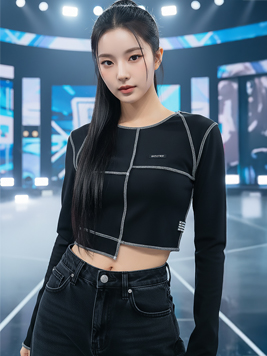 TOP(9681) 디바이드 긴팔크롭티블랙 당출