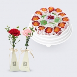 카네이션두송이 + 꽃모찌떡케익(중)