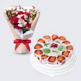 카네이션레드다발 + 꽃모찌떡케익(중)
