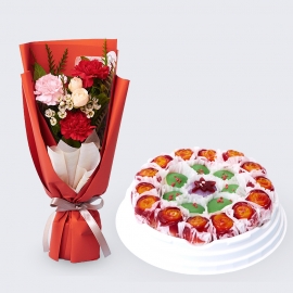 효심카네이션다발+꽃모찌떡케익(중)