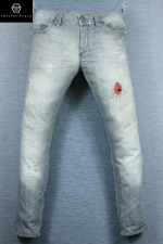 PHILIPPN PLEIN 필립플레인 리얼빈티지 찢청 스판 스트레이트 슬림핏 (허리 34, 키 171이하) - c786