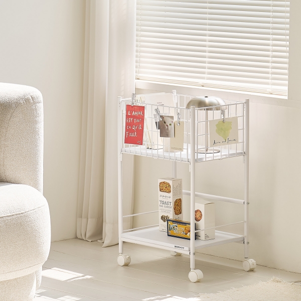 헤이즈 수납 트롤리 이동식 빨래바구니 M