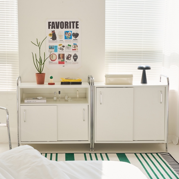 [사은품 증정]발트 크롬 슬라이딩 수납장 인테리어 수납 선반 2type