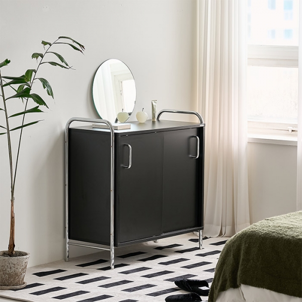 [블랙컬러출시] 발트 크롬 슬라이딩 수납장