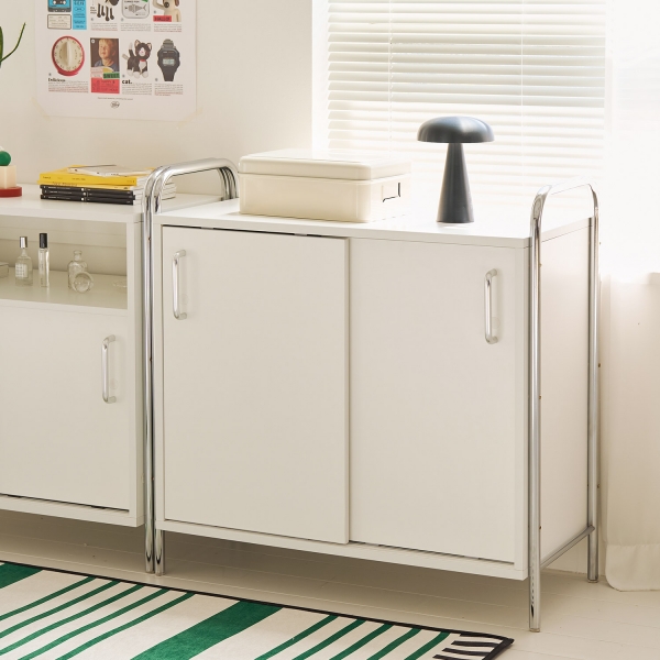 [사은품 증정]발트 크롬 슬라이딩 수납장 인테리어 수납 선반 2type