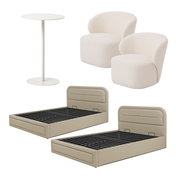 [기획특가] 침실가구 SET1 (프라임라운드리프트업침대Q+SS, 헤이즈1인소파x2, 원형테이블)