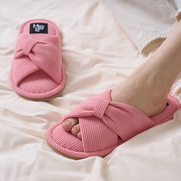 코듀로이 리본 룸슈즈