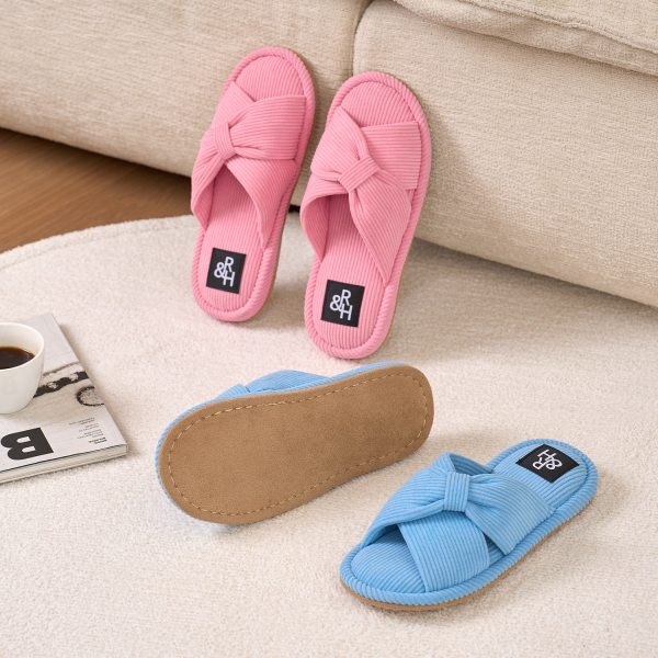 사은품증정!!1+1 코듀로이 리본 룸슈즈 세트 홈 슬리퍼 층간소음 거실화 M