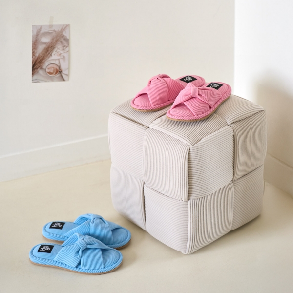 사은품증정!!1+1 코듀로이 리본 룸슈즈 세트 홈 슬리퍼 층간소음 거실화 M