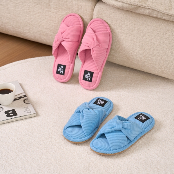 사은품증정!!1+1 코듀로이 리본 룸슈즈 세트 홈 슬리퍼 층간소음 거실화 M