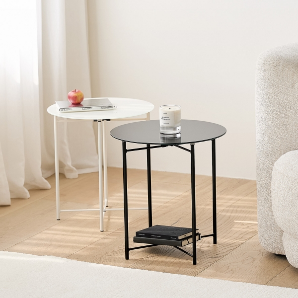 오닉스 유리 폴딩 테이블 원형 1인용 미니 탁자